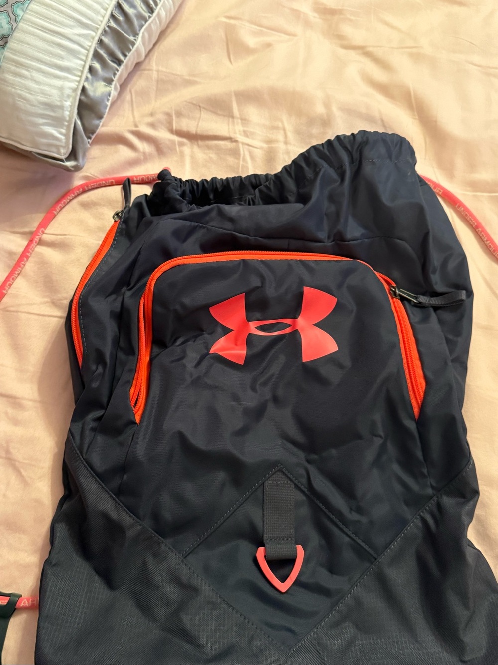 Under Armour Black Drawstring Backpack with hot pink Accents